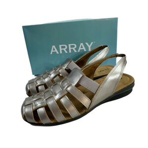 Array Womens Santa Cruz Leather Comfort Slingback Sandals - Pewter Wide